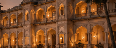 Jawai Badal Mahal arched corridor at dusk